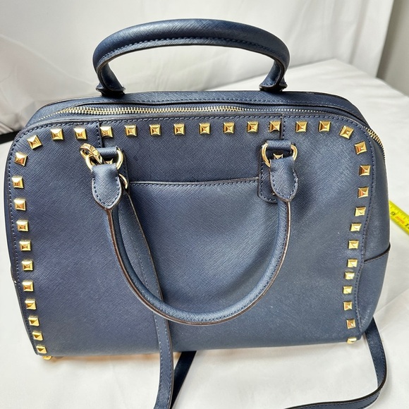 Michael Kors Large TZ SELMA STUD Satchel Bag NAVY Blue Saffiano Leather - Picture 10 of 12
